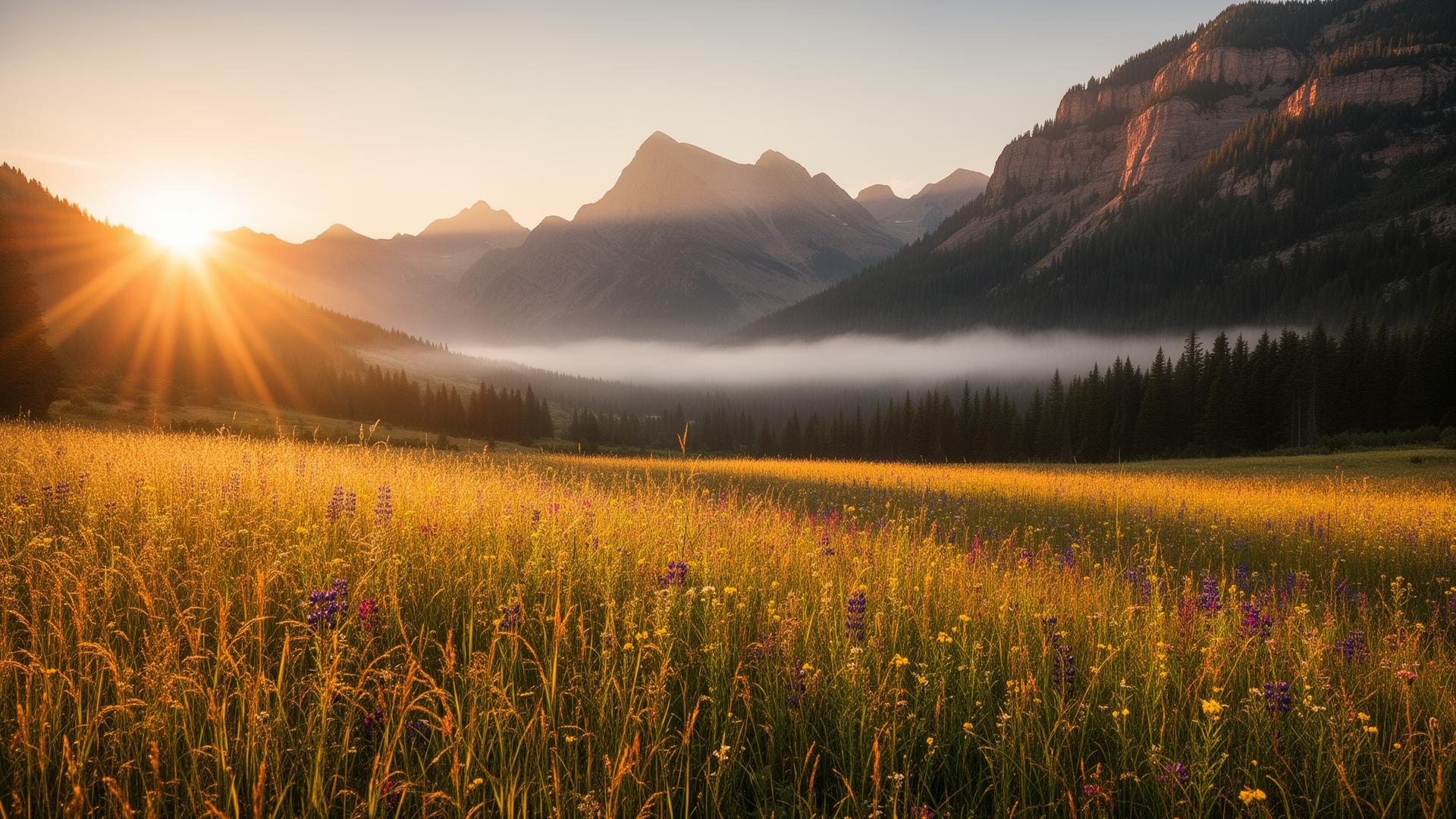 American mountain meadow at sunrise